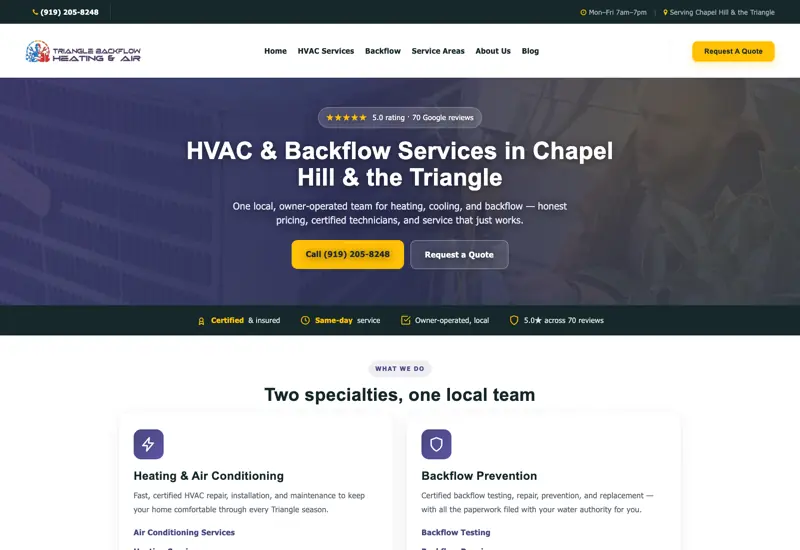 Homepage of Triangle Backflow Heating & Air